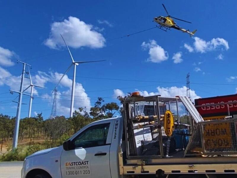 Traffic control team managing road safety at Clarke Creek Solar Farm in central Queensland.