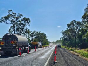 Warrego Highway traffic control team managing road safety near Roma, Queensland