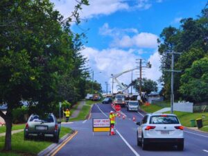 ECTC traffic controllers ensuring road safety during power maintenance works in Narangba.