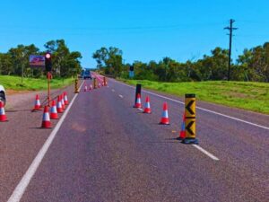 ECTC team ensuring road safety at Spear Creek, Mount Isa during bridge inspections.