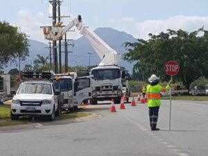 East Coast Traffic Control crew setting up compliant signage and safety gear at a regional NSW job site
